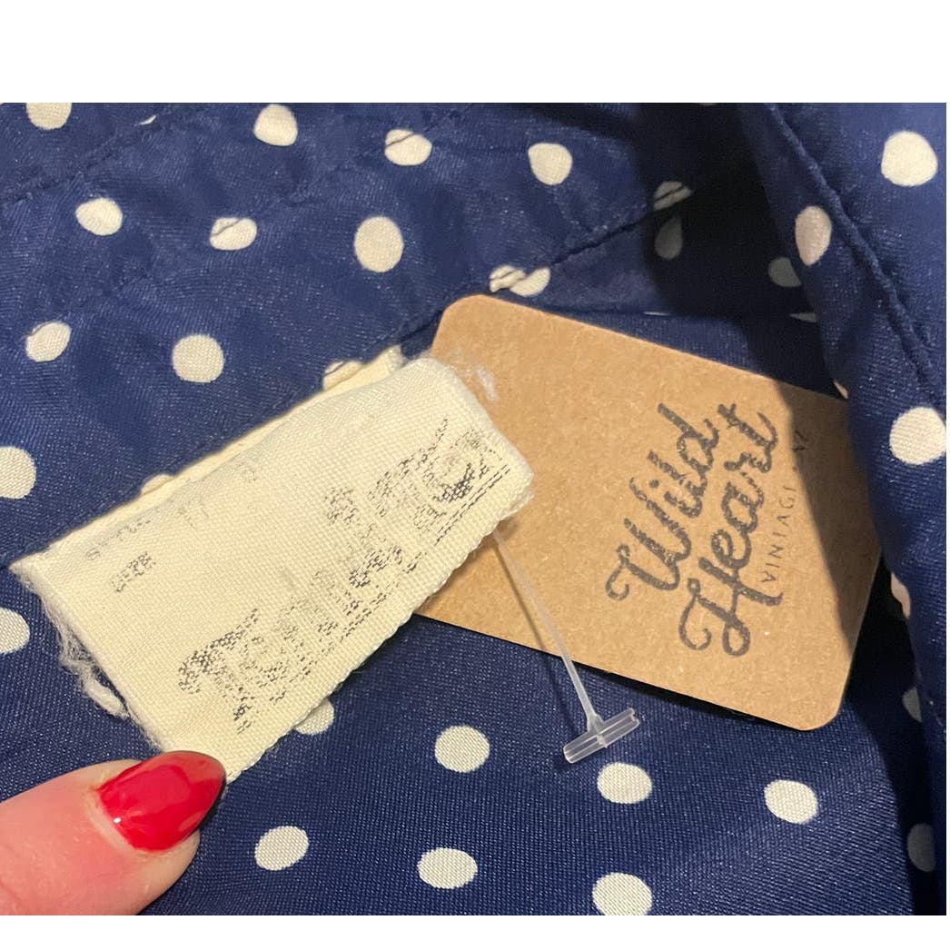 Vintage 70s Tem & Tex Navy Polka Dot Shirt