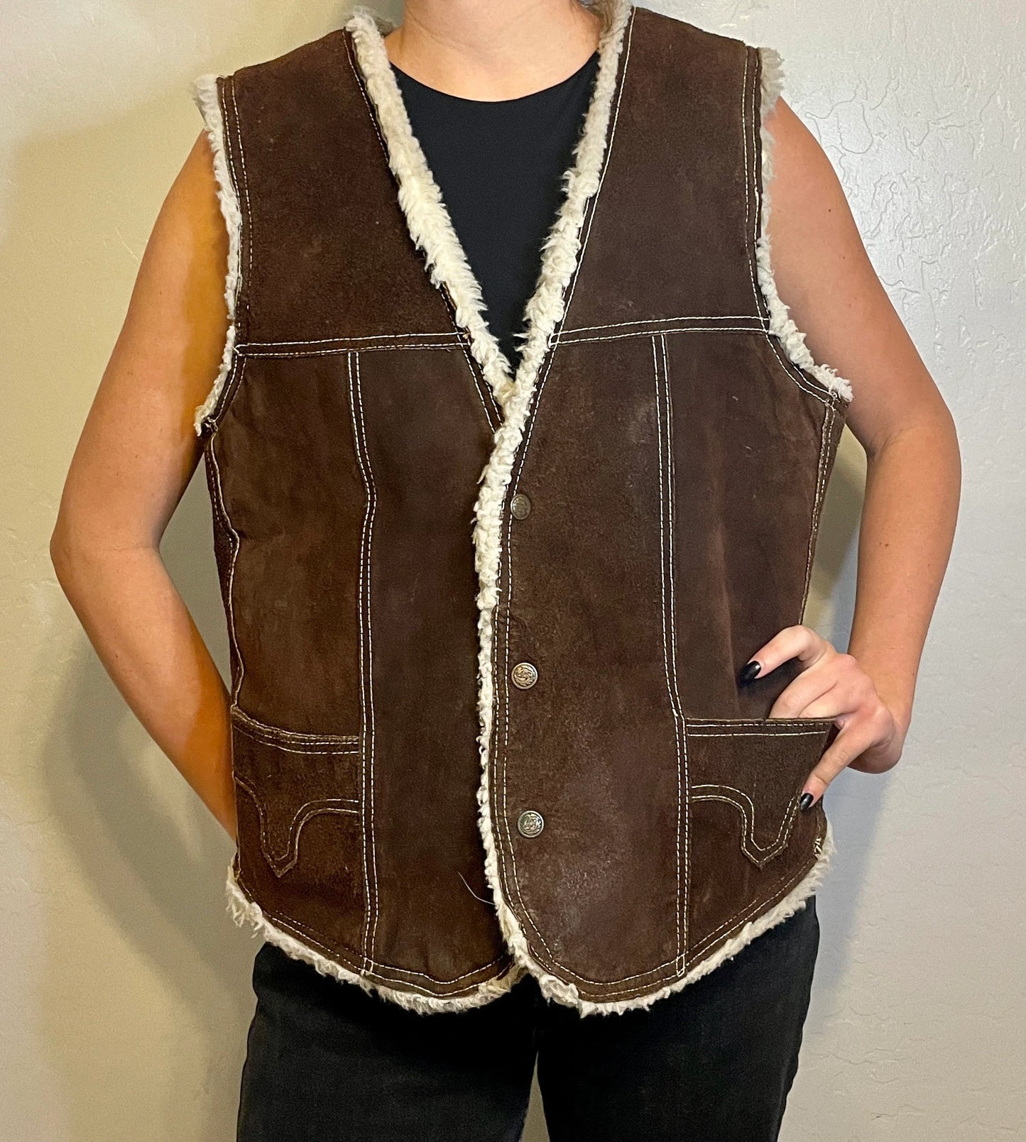 90s Leather & Fleece Dark Brown Jacket