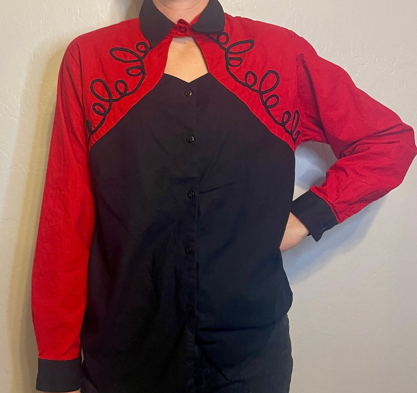 90s Side Saddle Red & Black Button Up