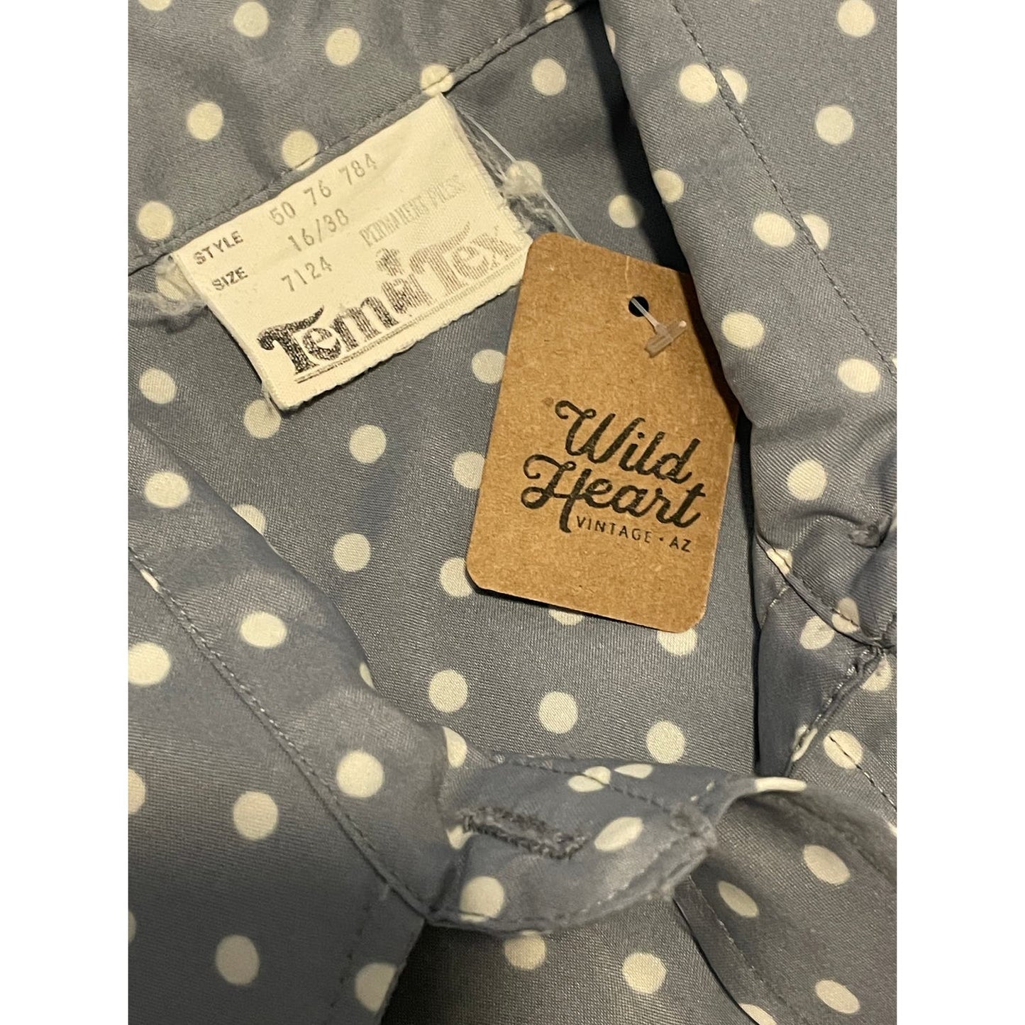 Vintage 70s Tem & Tex Gray Polka Dot Shirt