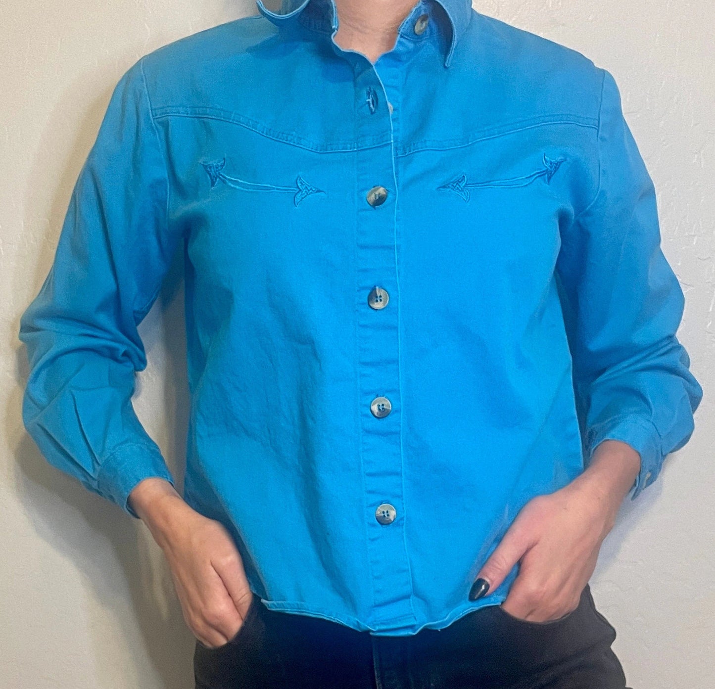 90s Western Teal Long Sleeve