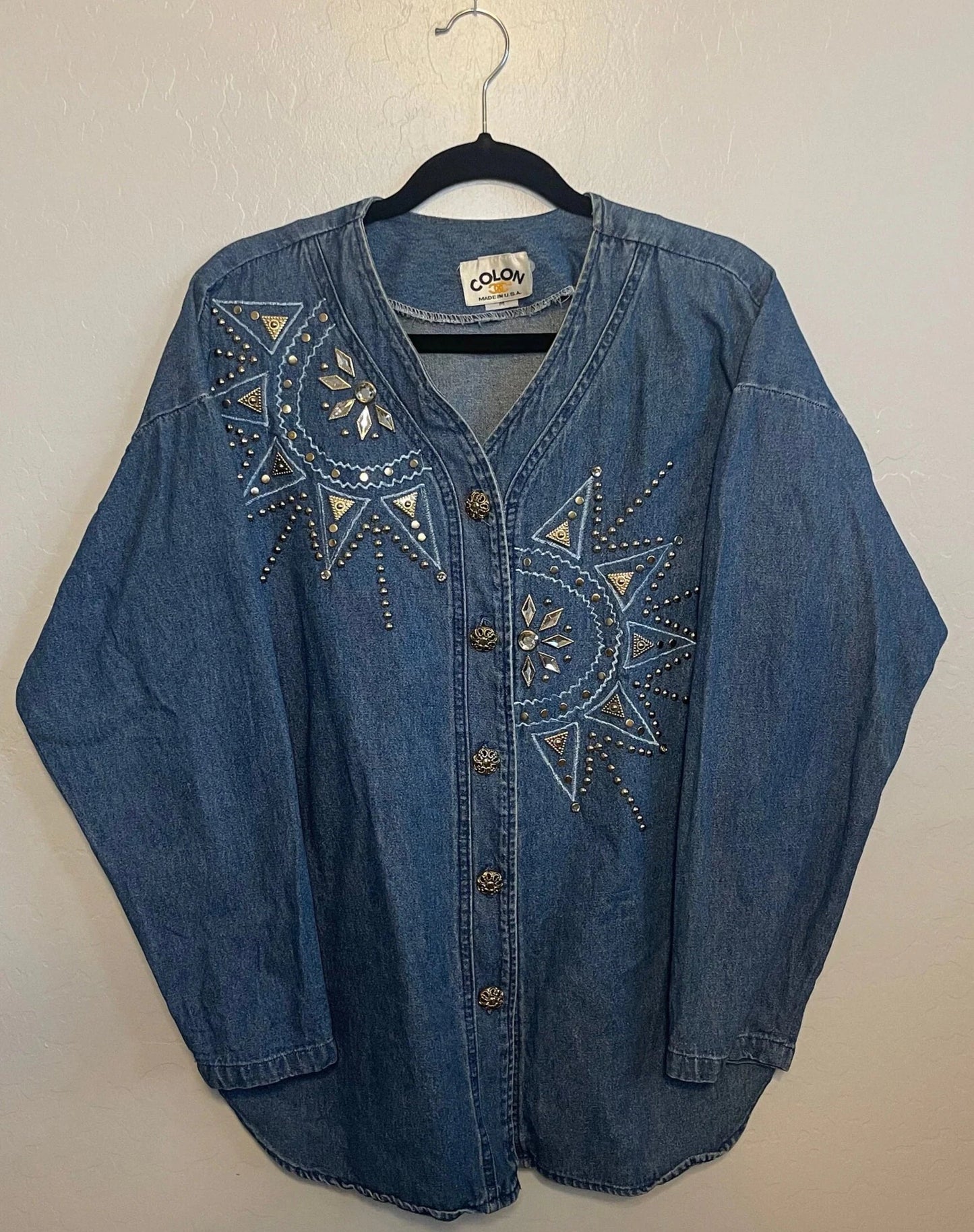 90s Denim Studded Long Sleeve with Sun Design