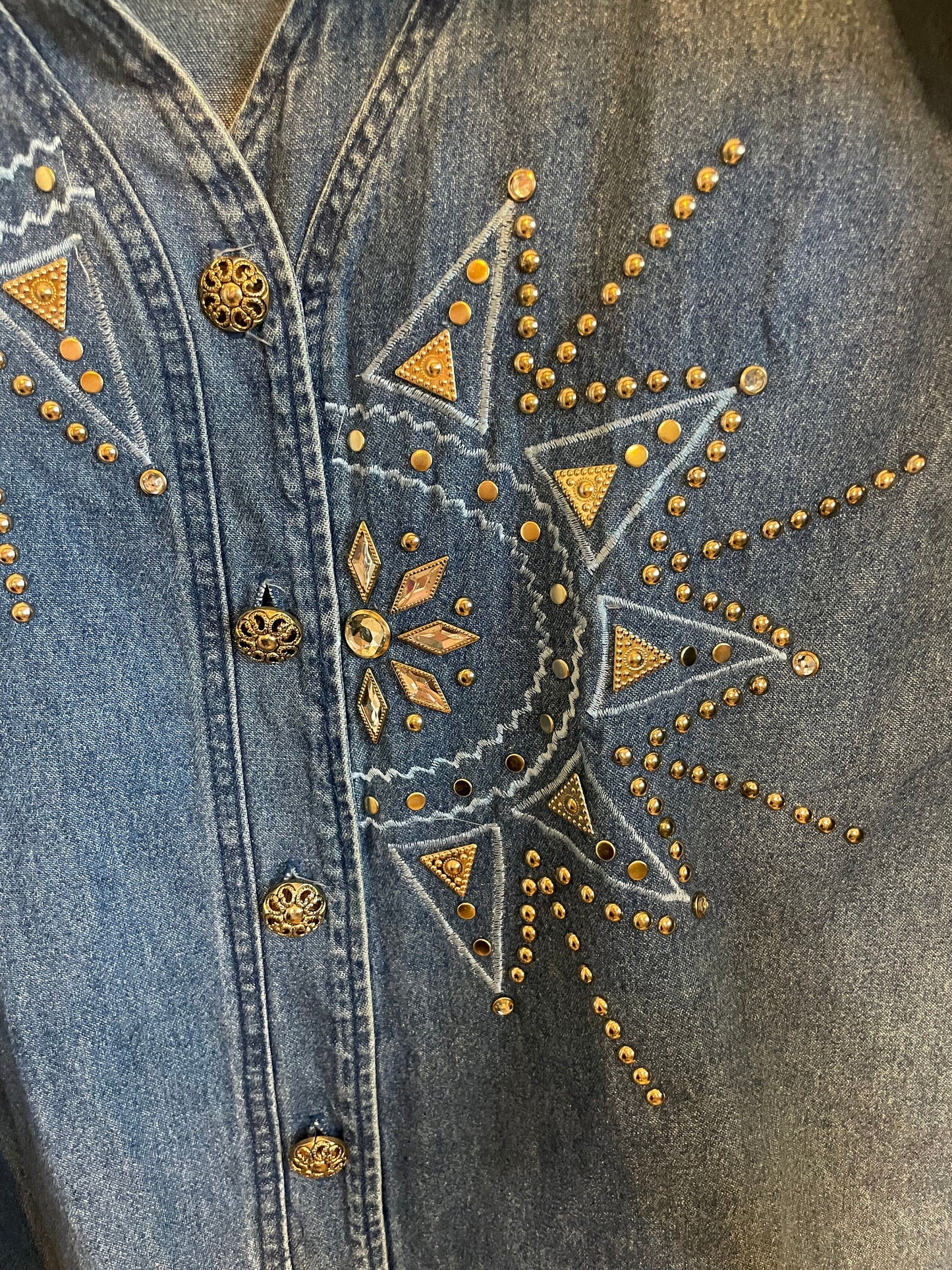 90s Denim Studded Long Sleeve with Sun Design