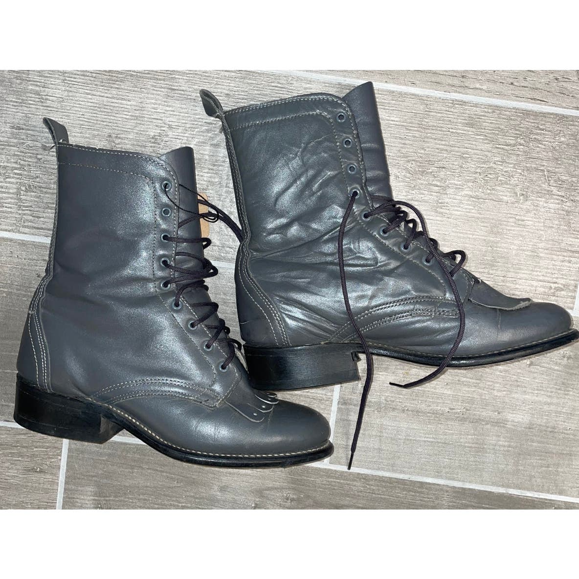 Vintage Gray Laredo Lace-Up Riding Boots