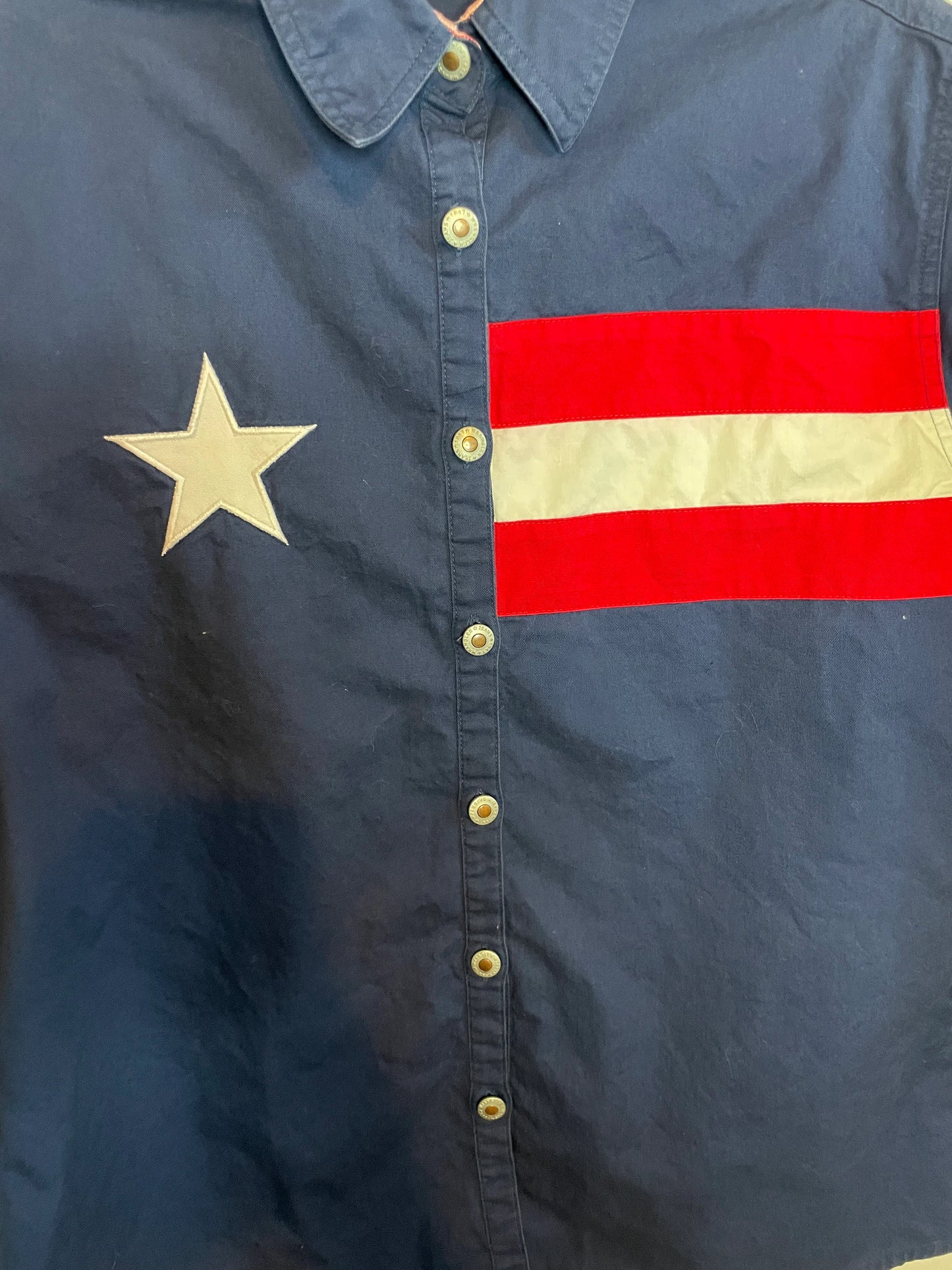 Vintage Navy Wrangler Button Up with Flag