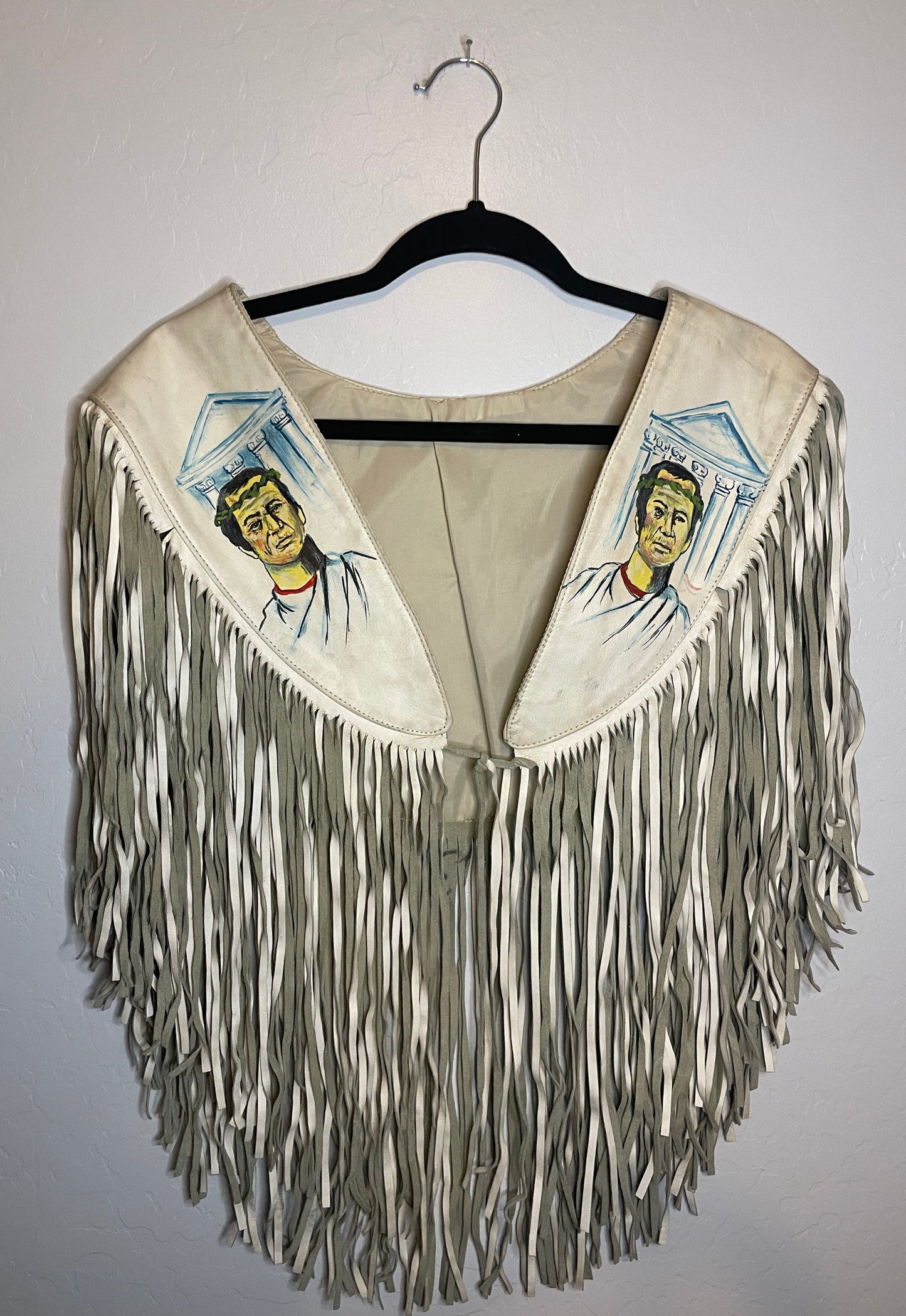 Vintage Leather Poncho Vest with Hand painted Greek Gods & Coliseum