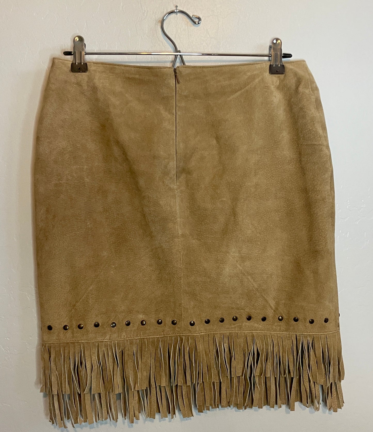 Vintage light tan, suede skirt with fringe