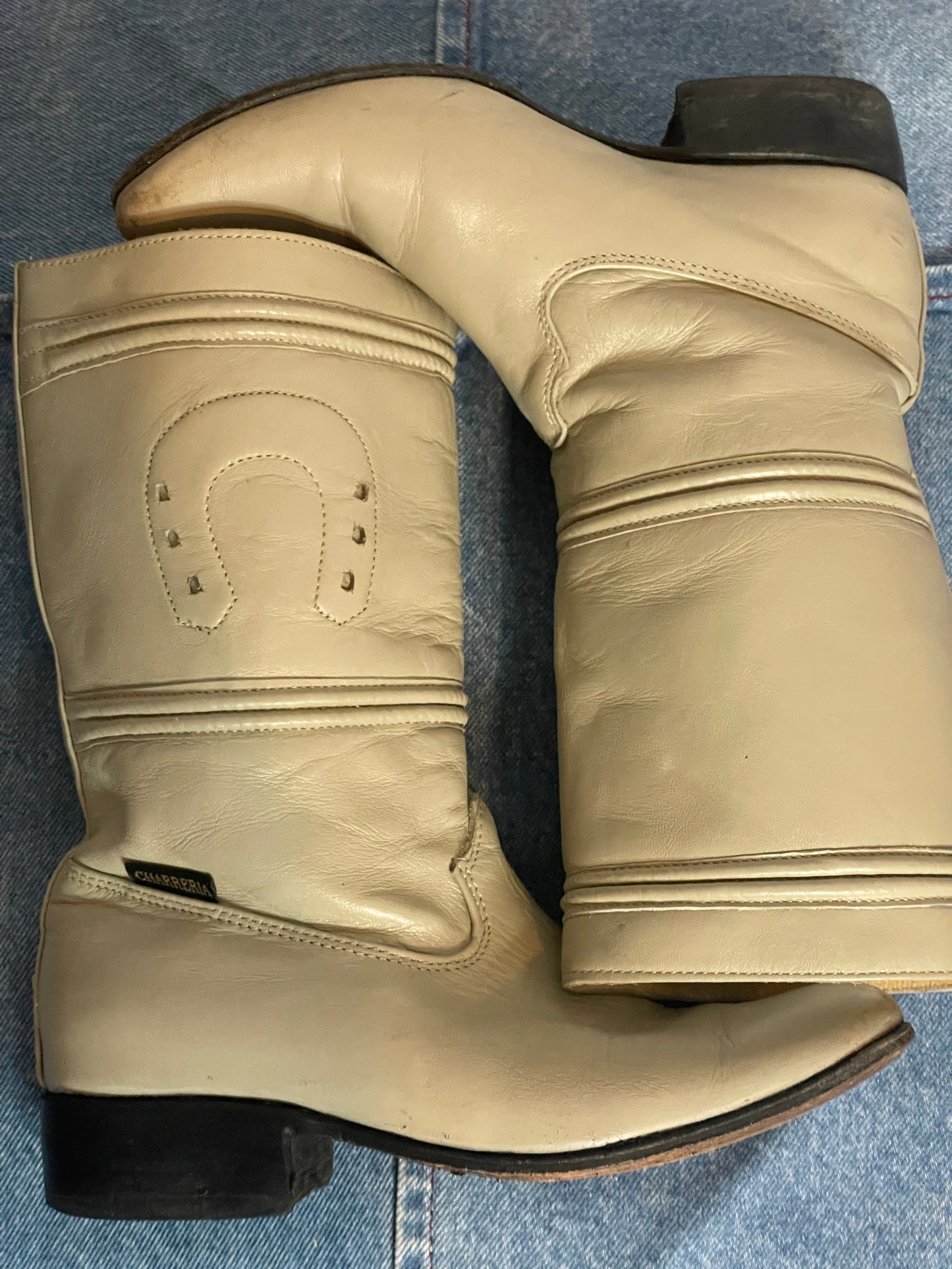 Vintage Light Cream Riding Boots with Horseshoes