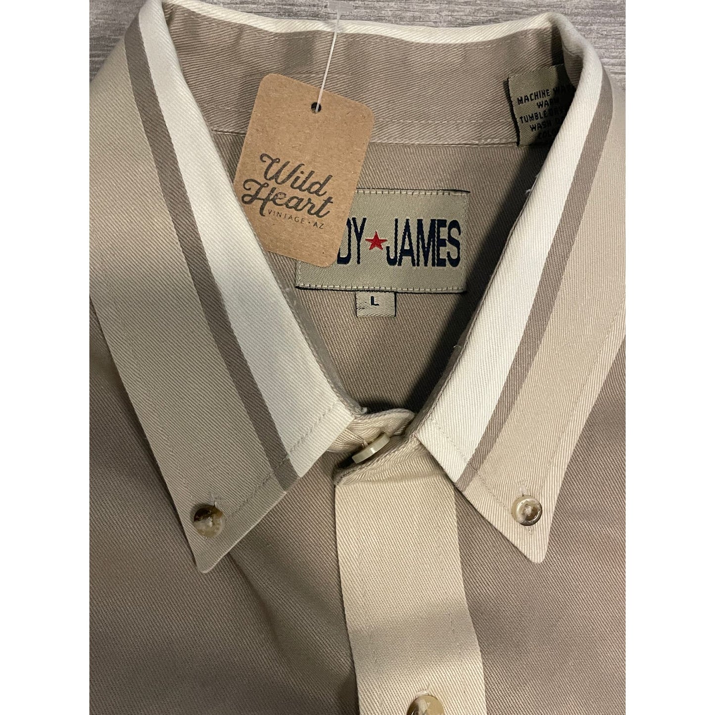 Khaki Color Blocked Button Up-MEN's