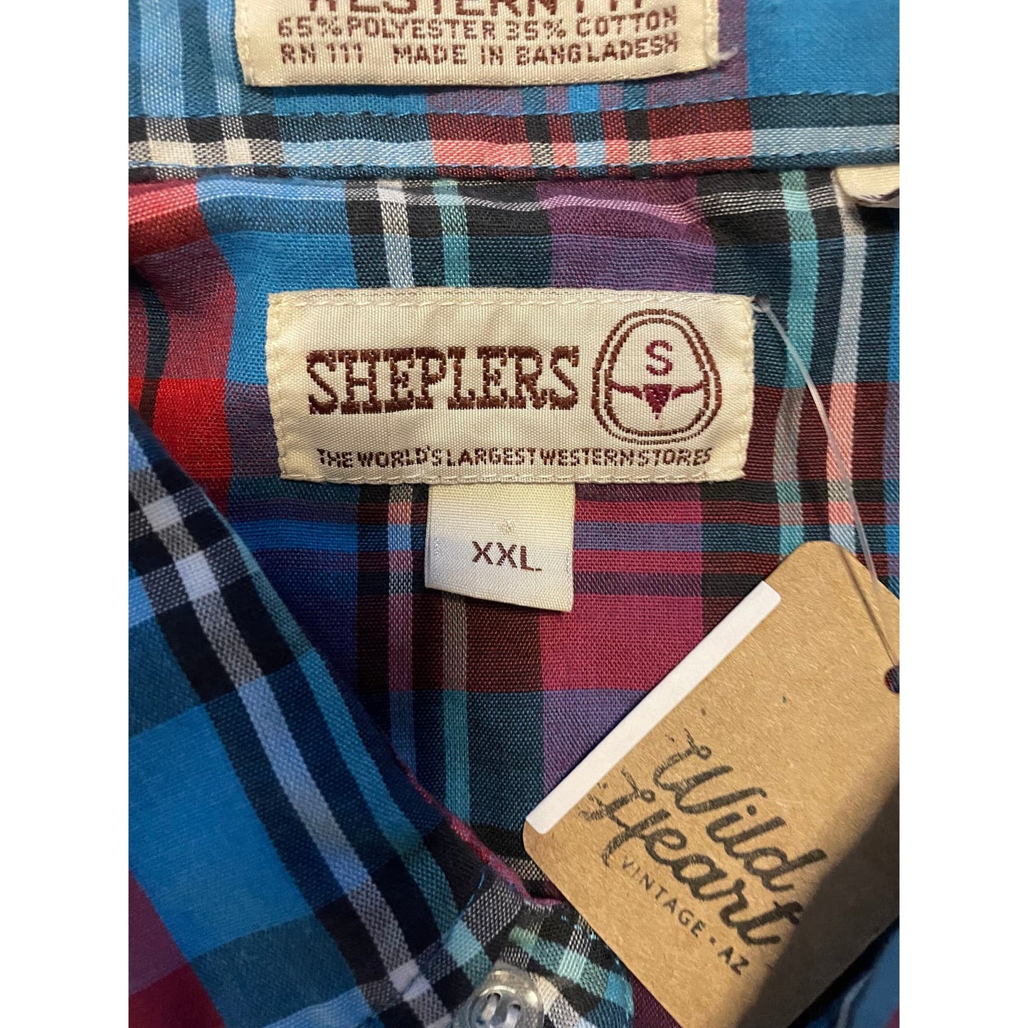 Vintage Blue & Red Plaid Shelpers Shelpers Short Sleeve- MEN'S