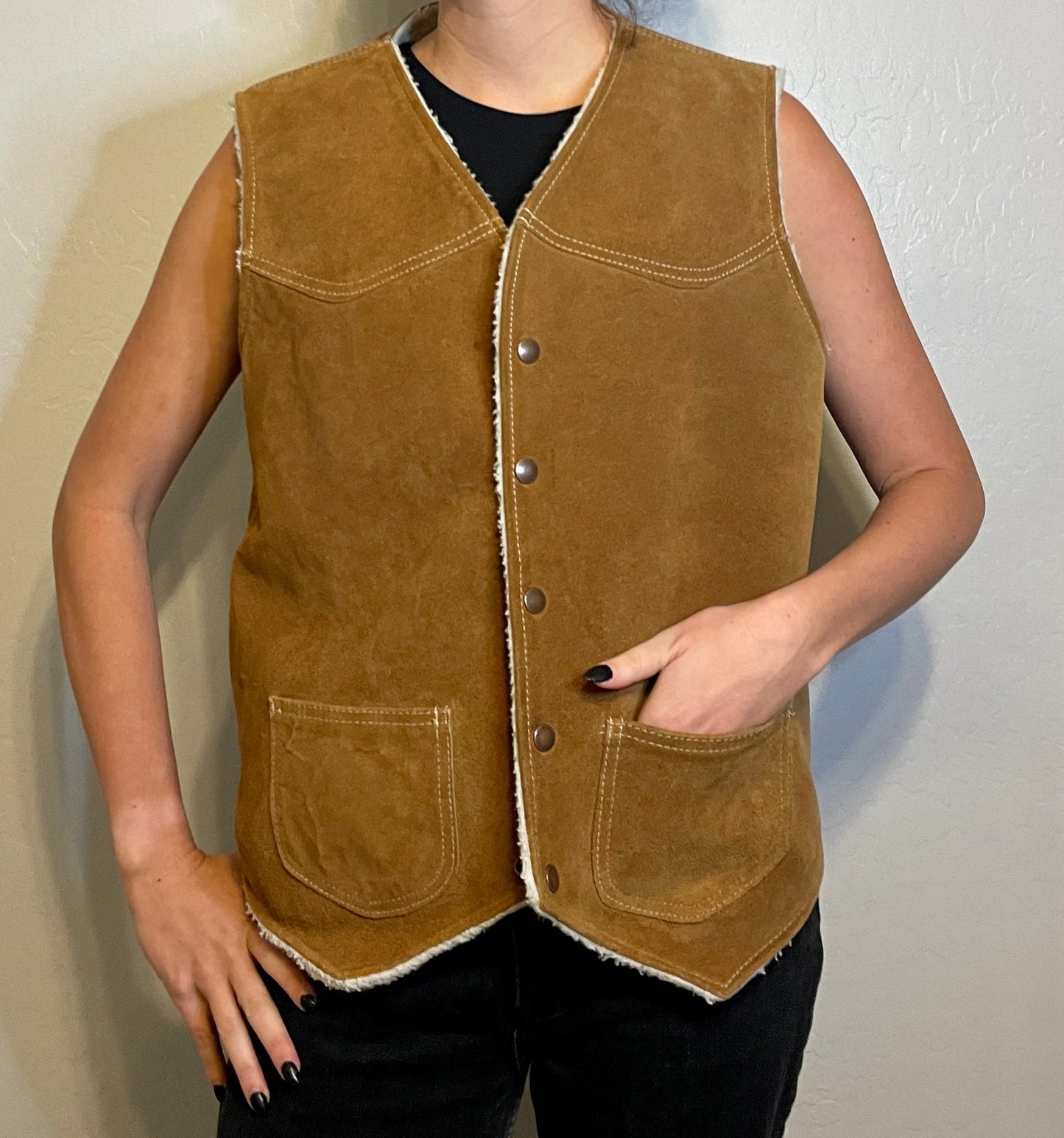 Vintage Leather & Fleece Vest