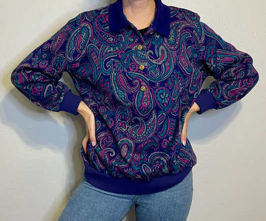 80s Paisley Purple Pullover Sweatshirt
