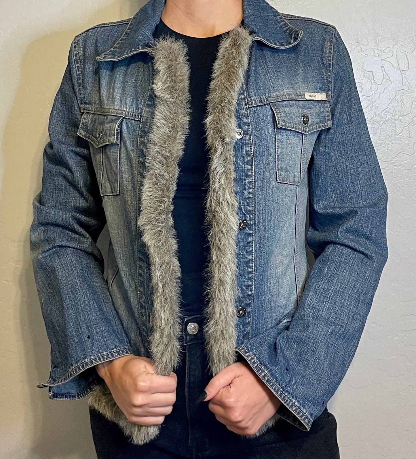 Rip Curl Denim Jacket with Western Patch & Faux Fur