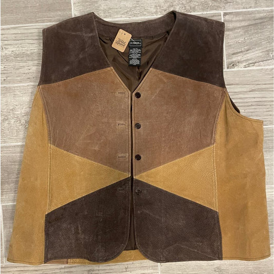 Vintage Suede Color Blocked Vest