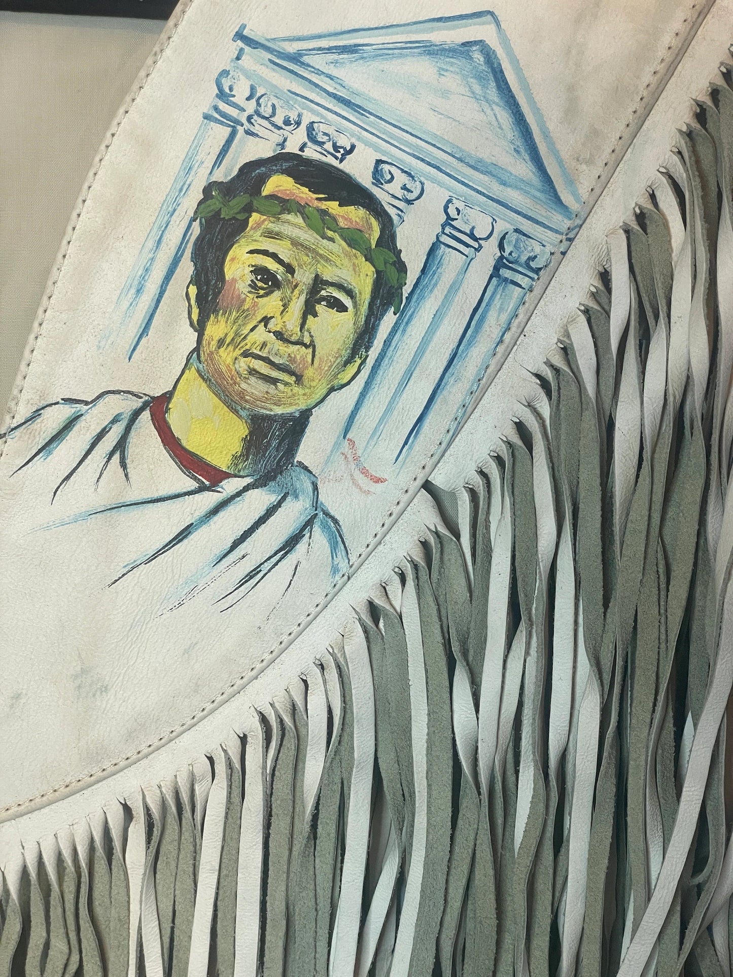 Vintage Leather Poncho Vest with Hand painted Greek Gods & Coliseum