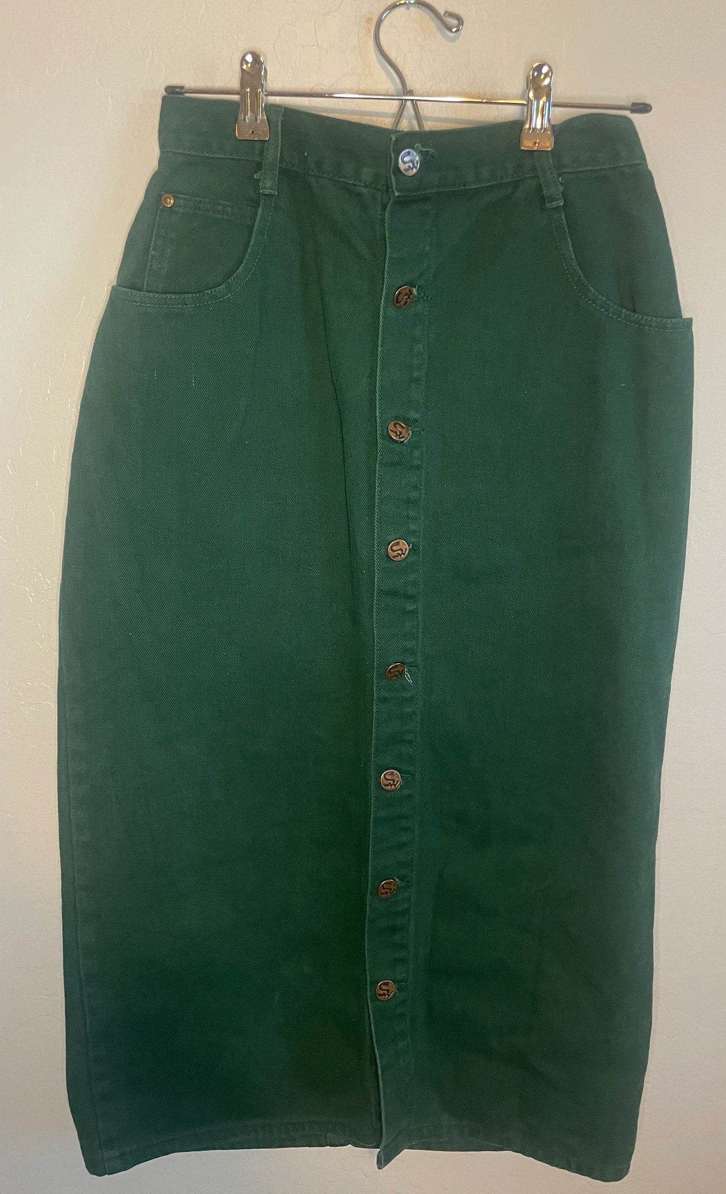 Vintage High Waisted Green Denim Skirt