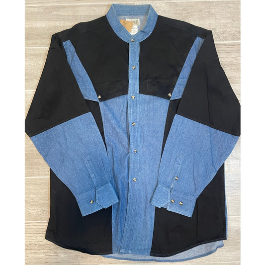 Vintage 90s Express Rider Denim Color Blocked Button Up