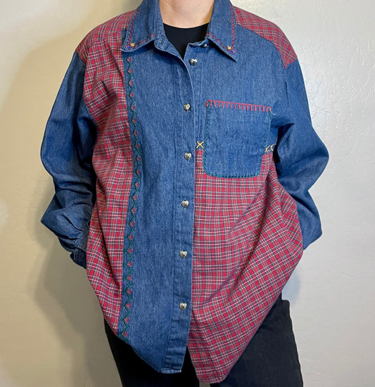 Vintage Napa Valley-Denim & Plaid Long Sleeve