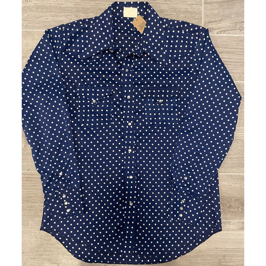 Vintage 70s Tem & Tex Navy Polka Dot Shirt