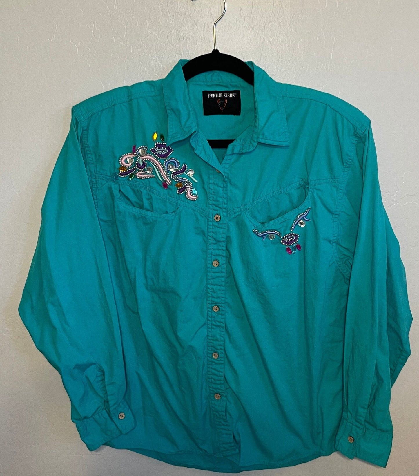 Vintage Teal Long Sleeve with Embroidery