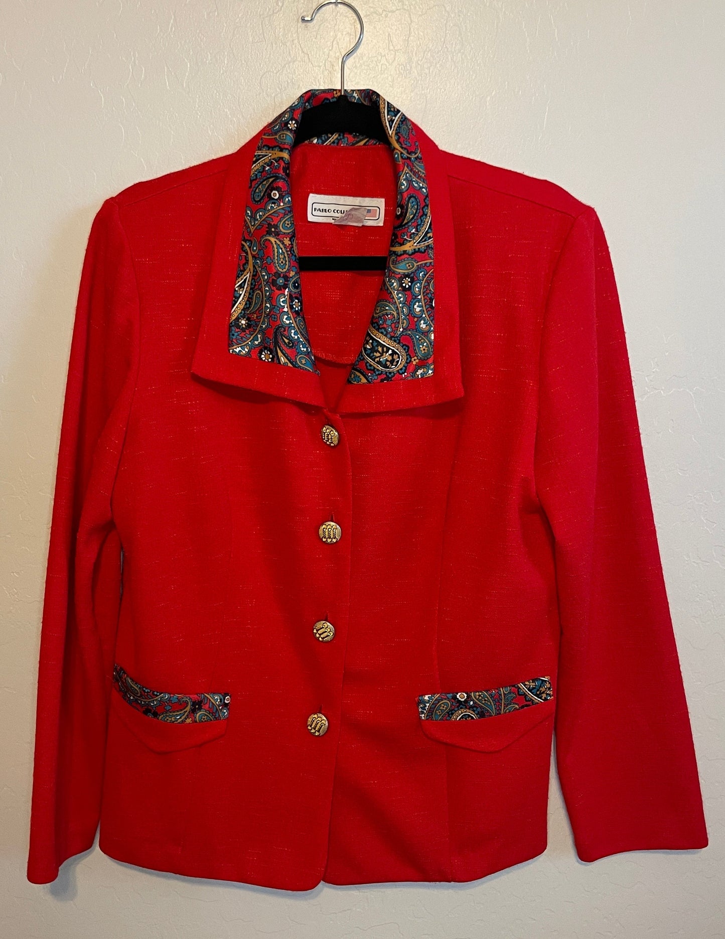 Vintage Red Blazer with Paisley Detailing