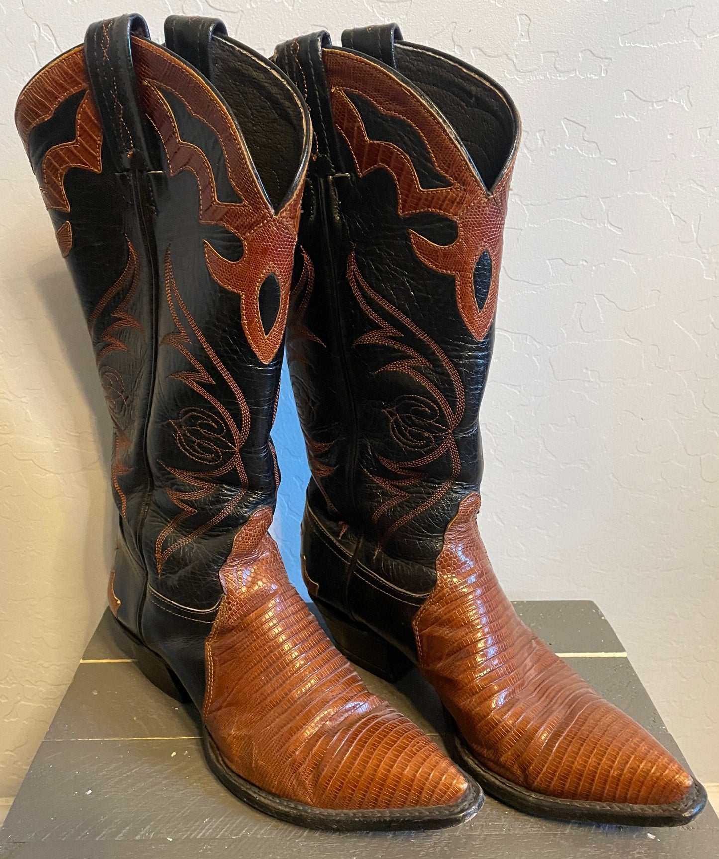Vintage Tony Lama Black & Brown Cowgirl Boots