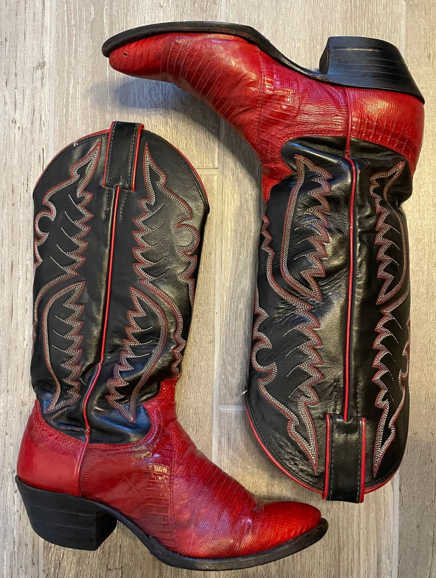 Vintage Tony Lama Black & Red Cowgirl Boots