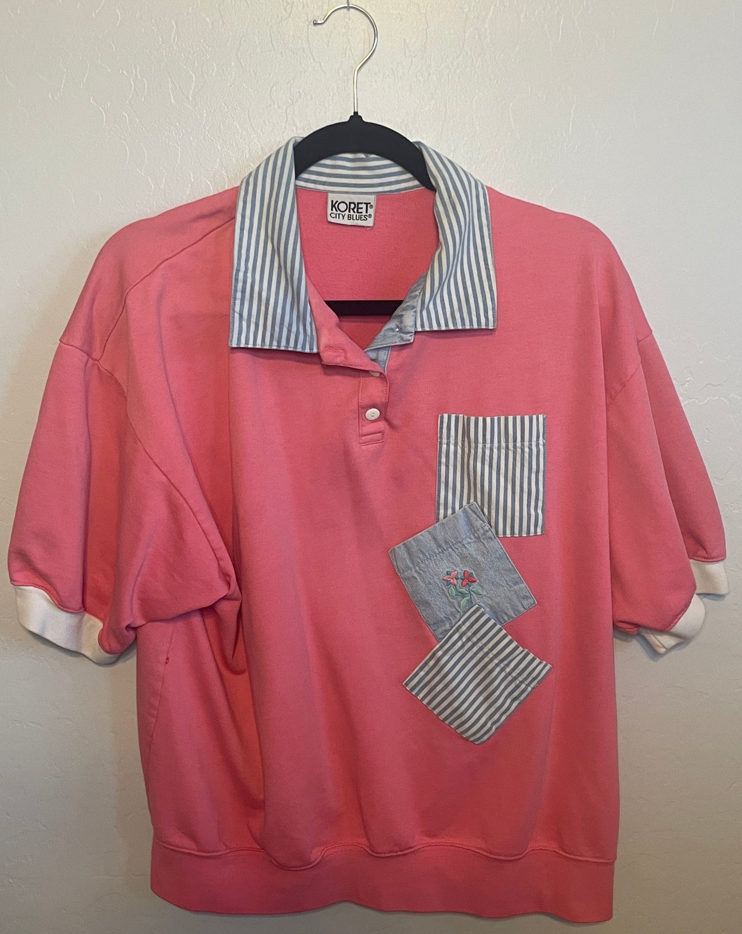 90's light pink & denim shirt with pockets