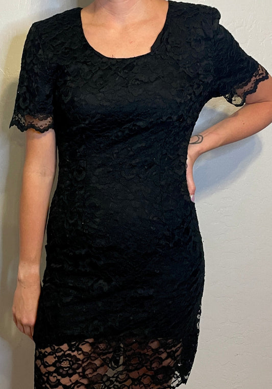 80s Black Lace Dress