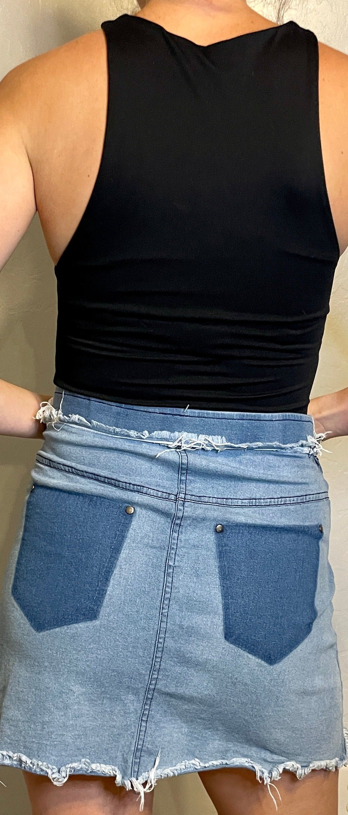 Handmade Denim Skirt with Frayed Edges
