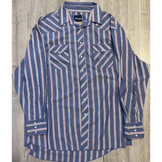 Vintage Blue Stripped Wrangler Long Sleeve- MEN'S