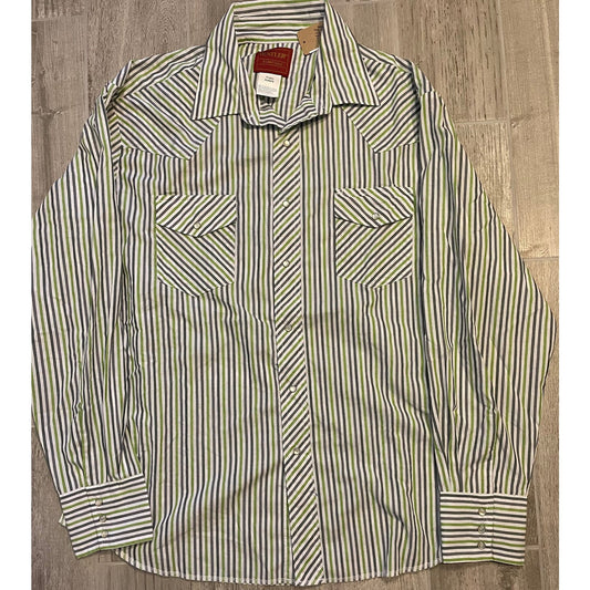 Vintage Green & Gray Striped Rustler Pearl Snap-MEN'S