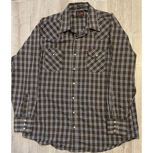 Vintage Brown Plaid Plains Long Sleeve- MEN'S