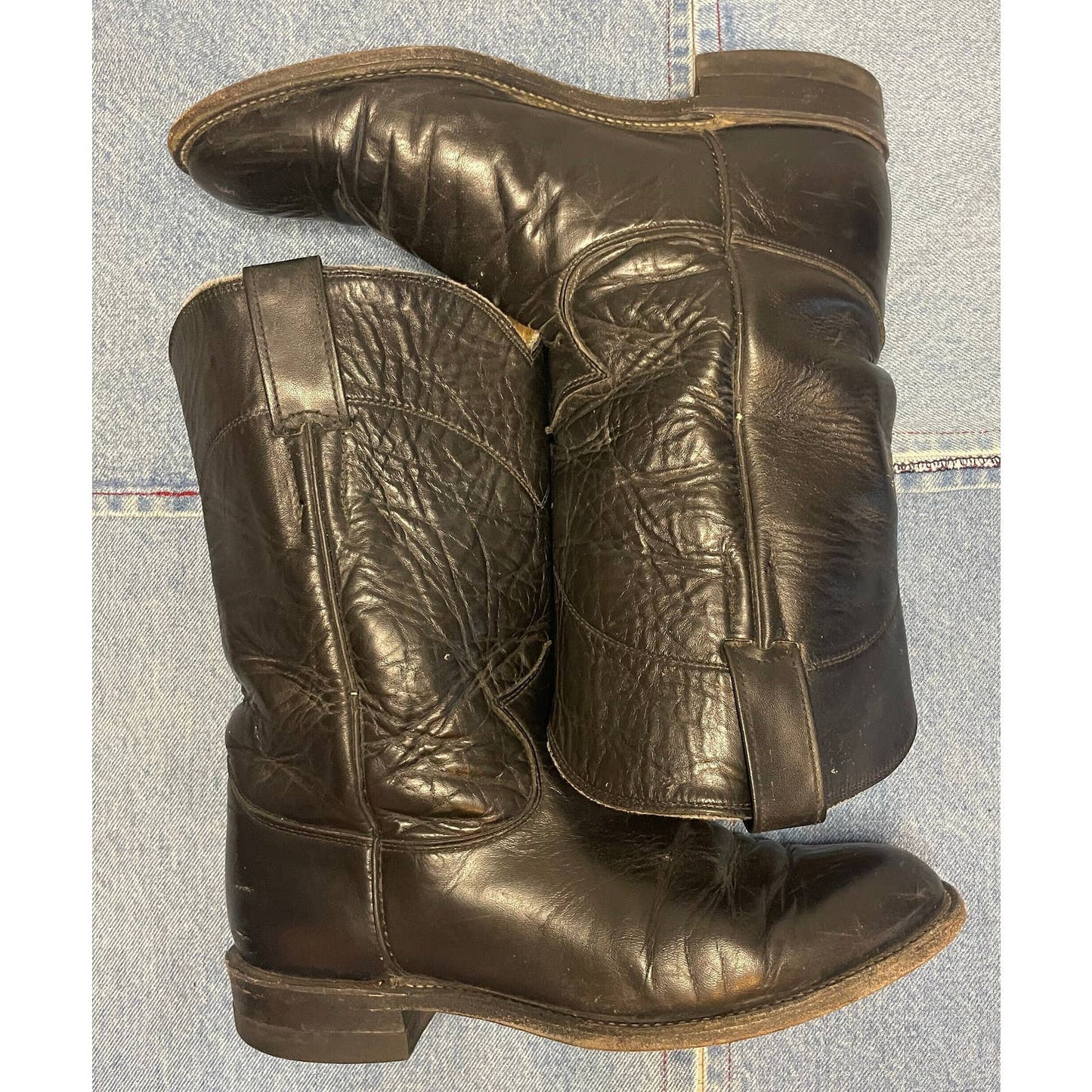 Vintage Justin Black Leather Cowgirl Boots
