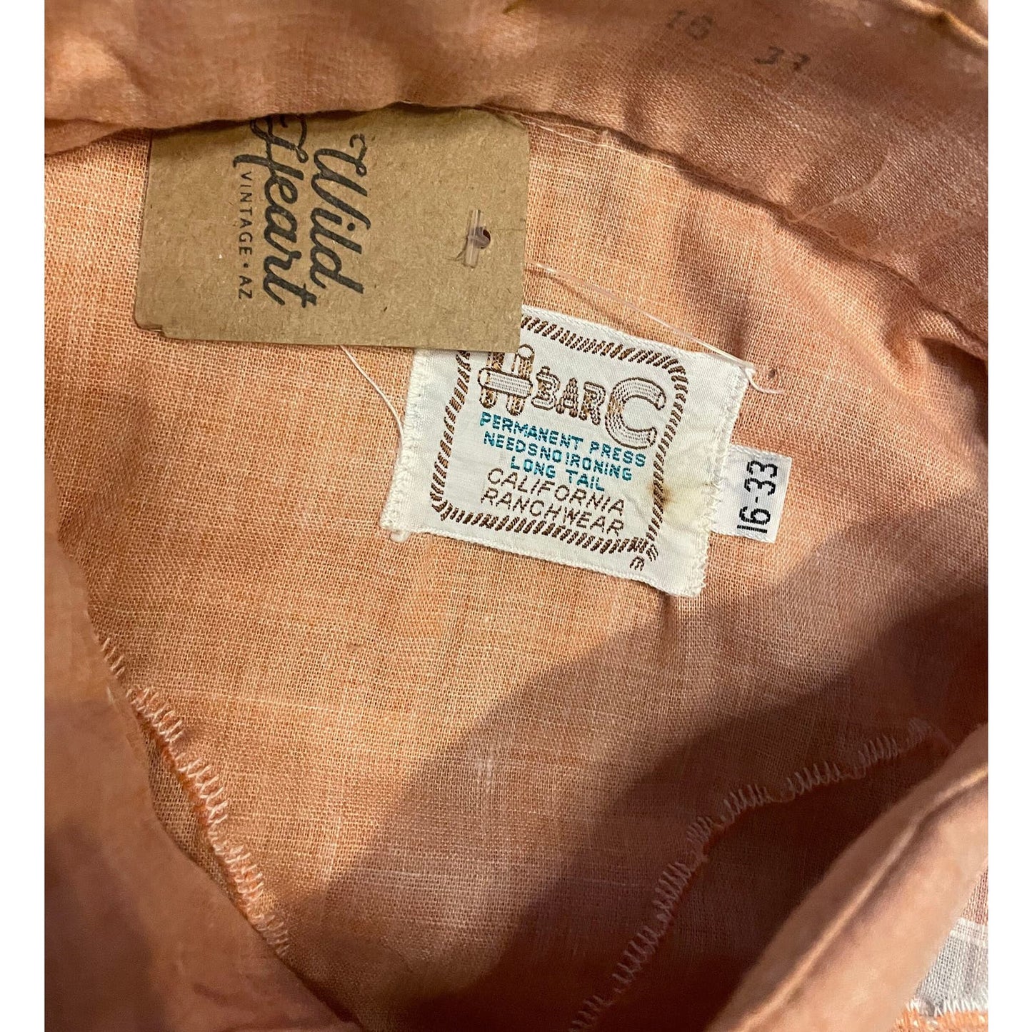 Vintage H BAR C Peach Pearl Snap- MEN's
